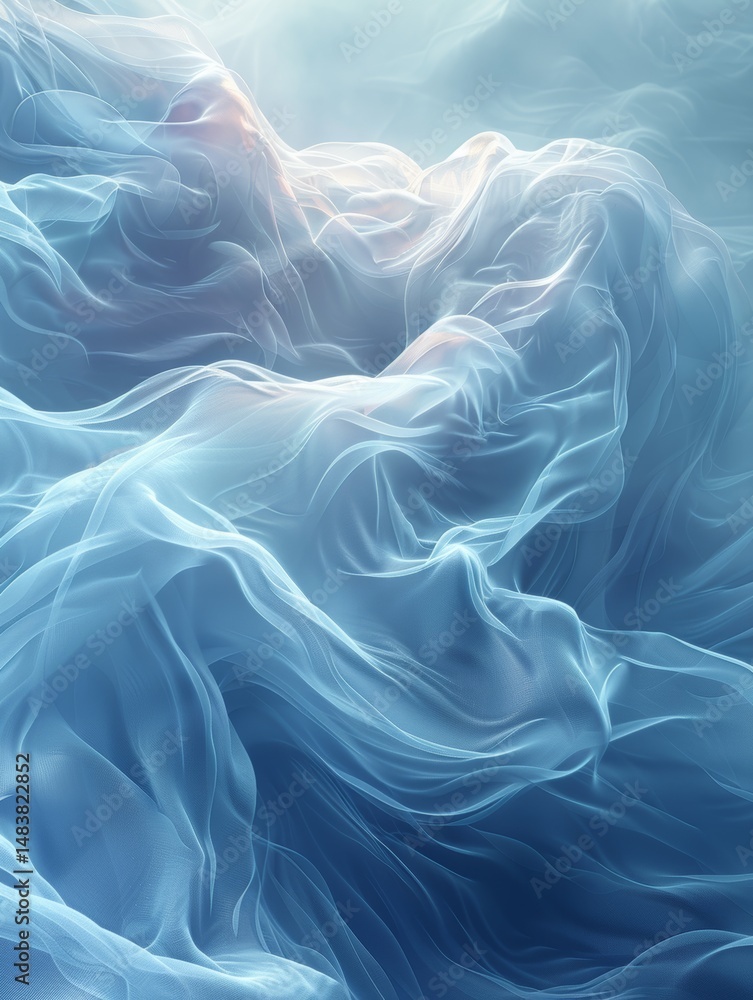 Obraz premium abstract background with soft blue gradients, smooth texture, minimalist style, soft ambient lighting, cool blue and white tones, centered composition with negative space around