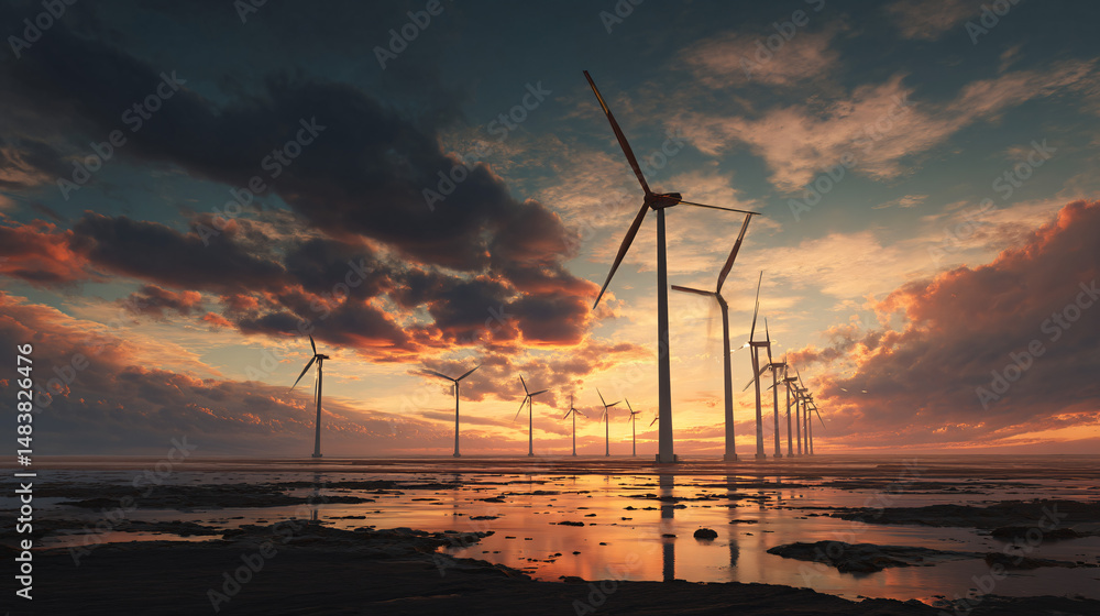 Obraz premium wind turbines at sunset
