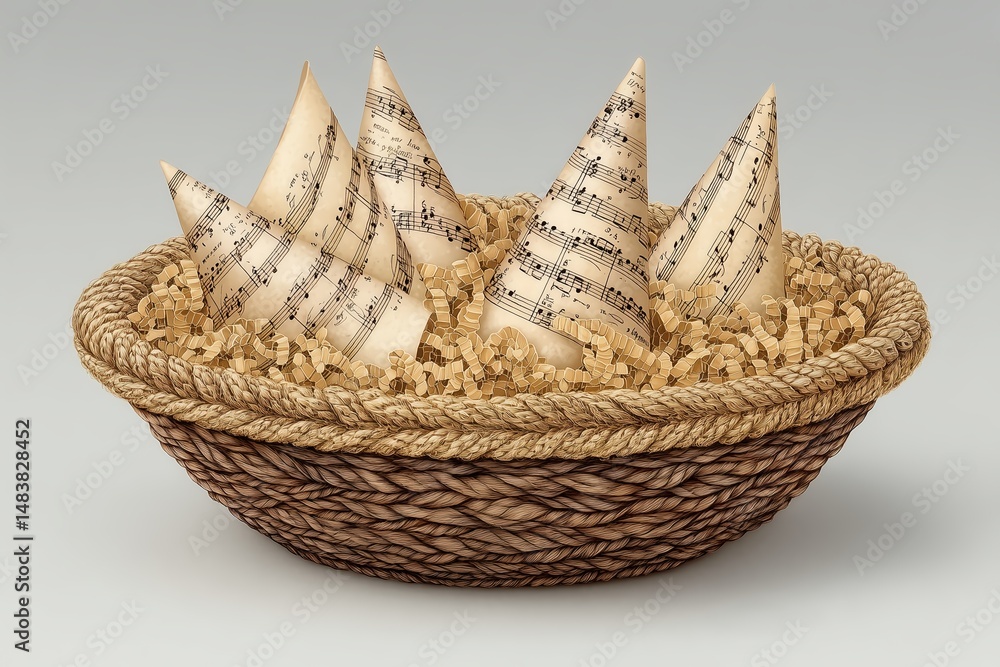 Obraz premium Artistic bowl with musical sails on a textured background.