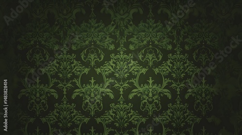 Elegant Dark Green Damask Pattern Wallpaper Background