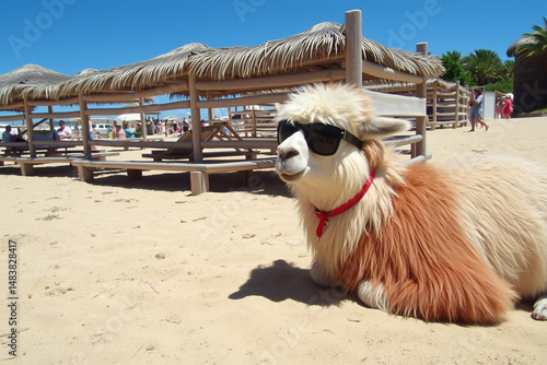 A Cool Llama Enjoying a Sunny Beach Day with Stylish Shades