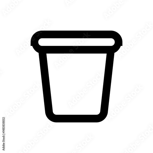 Illustration of a simple black outline of a flower pot with a rounded rim and a tapering body shape design