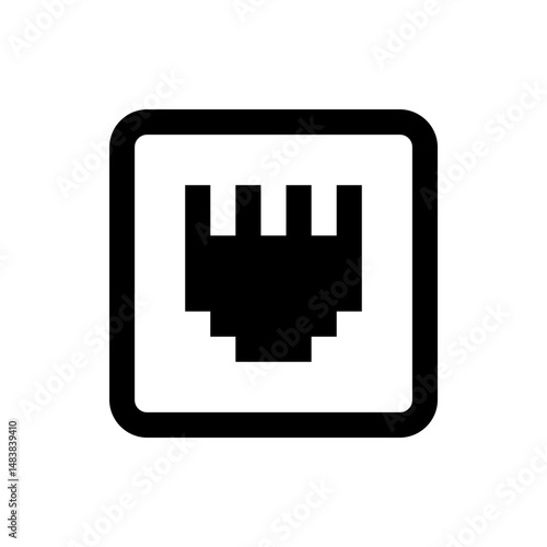Black rj45 ethernet port icon inside a rounded square frame representing network connectivity and data transfer