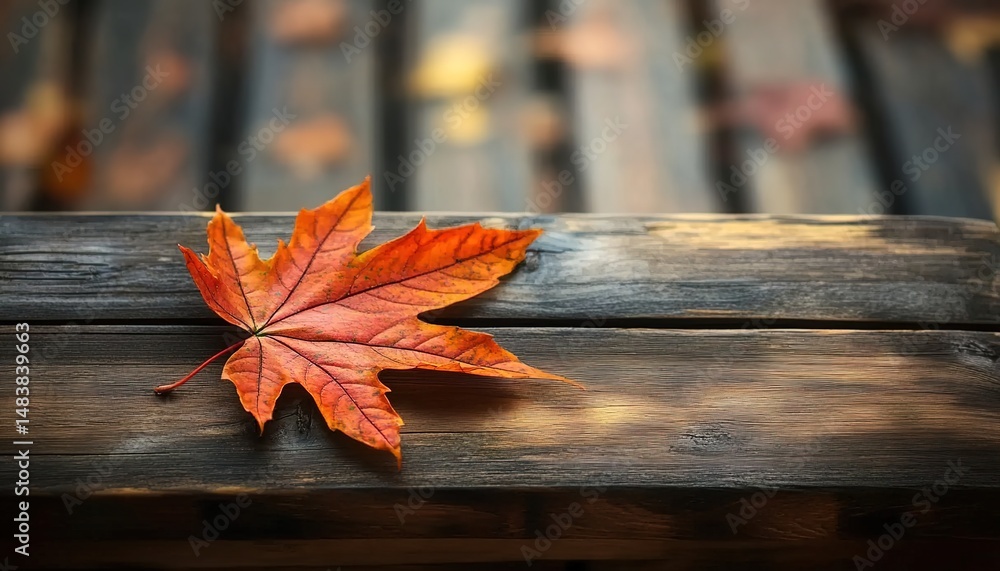 Obraz premium Autumn Leaf on Wooden Surface