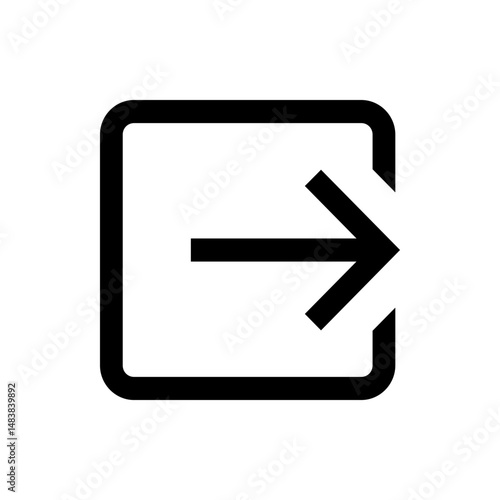 Black arrow pointing right inside a rounded square frame representing sign in or sign out interface icon 100