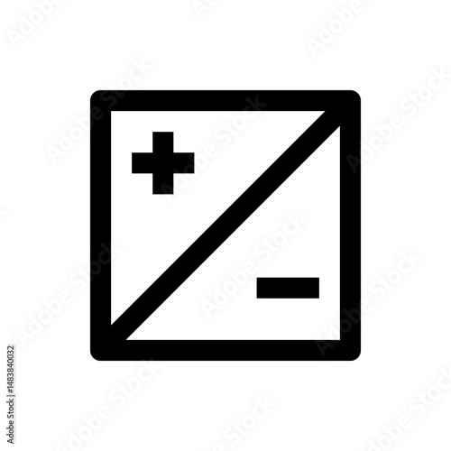 A square divided diagonally with a plus sign in the upper left and a minus sign in the lower right corner