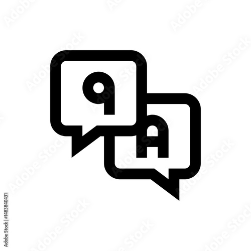 Two overlapping speech bubbles containing the letters q and a representing questions and answers icon