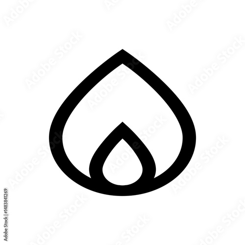 Illustration of a stylized flame with a teardrop shape inside, outlined in black on a white background