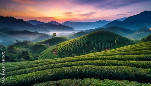 mystical moc chau tea plantation at dusk vietnam low light photography