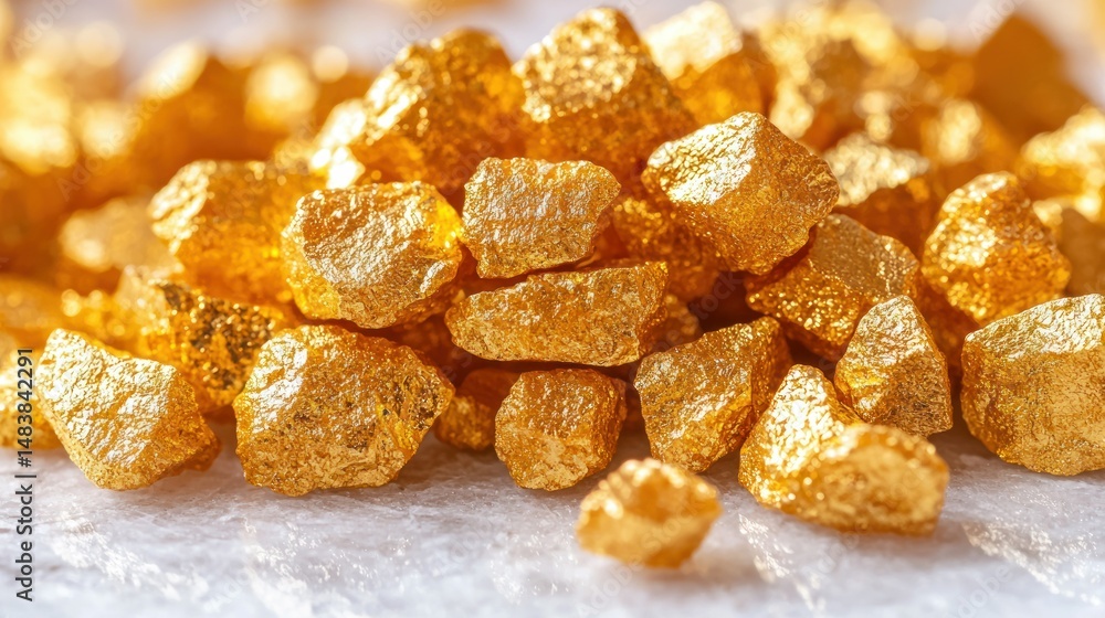 Pile of golden nuggets on marble surface Pile of golden nuggets on marble surface