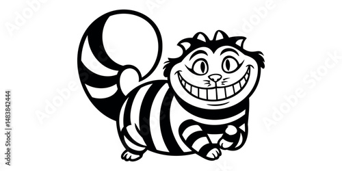 Cartoon cat with a grin on a transparent background
