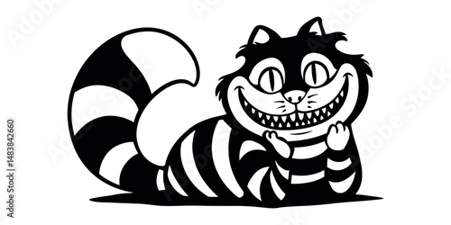 Cartoon cat with a grin on a transparent background
