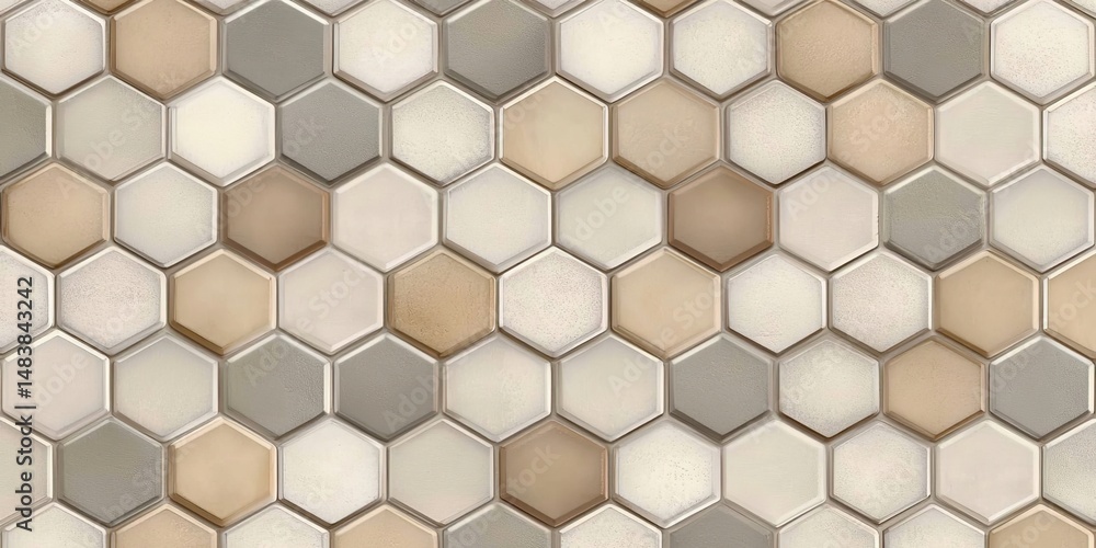 Naklejka premium Hexagonal Tile Pattern in Neutral Tones