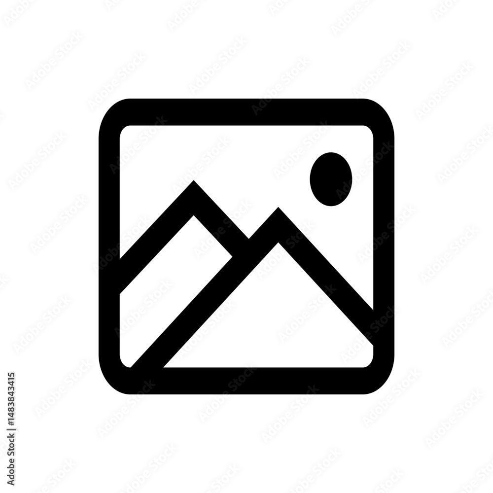 Icon of landscape with mountains and sun in a rounded rectangle frame representing nature photography art Icon of landscape with mountains and sun in a rounded rectangle frame representing nature photography art