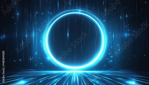 Wallpaper Mural A glowing blue circular light in a futuristic setting with radiant lines Torontodigital.ca