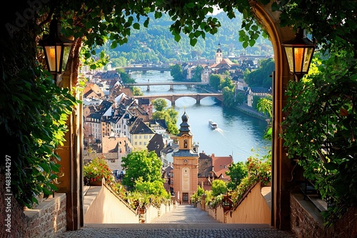 Scenic View of Heidelberg Germany from an Archway