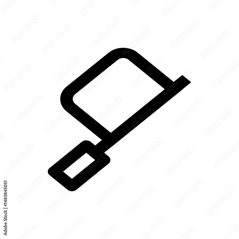 Illustration of a black hacksaw with a rectangular handle and a square frame on a white background Illustration of a black hacksaw with a rectangular handle and a square frame on a white background