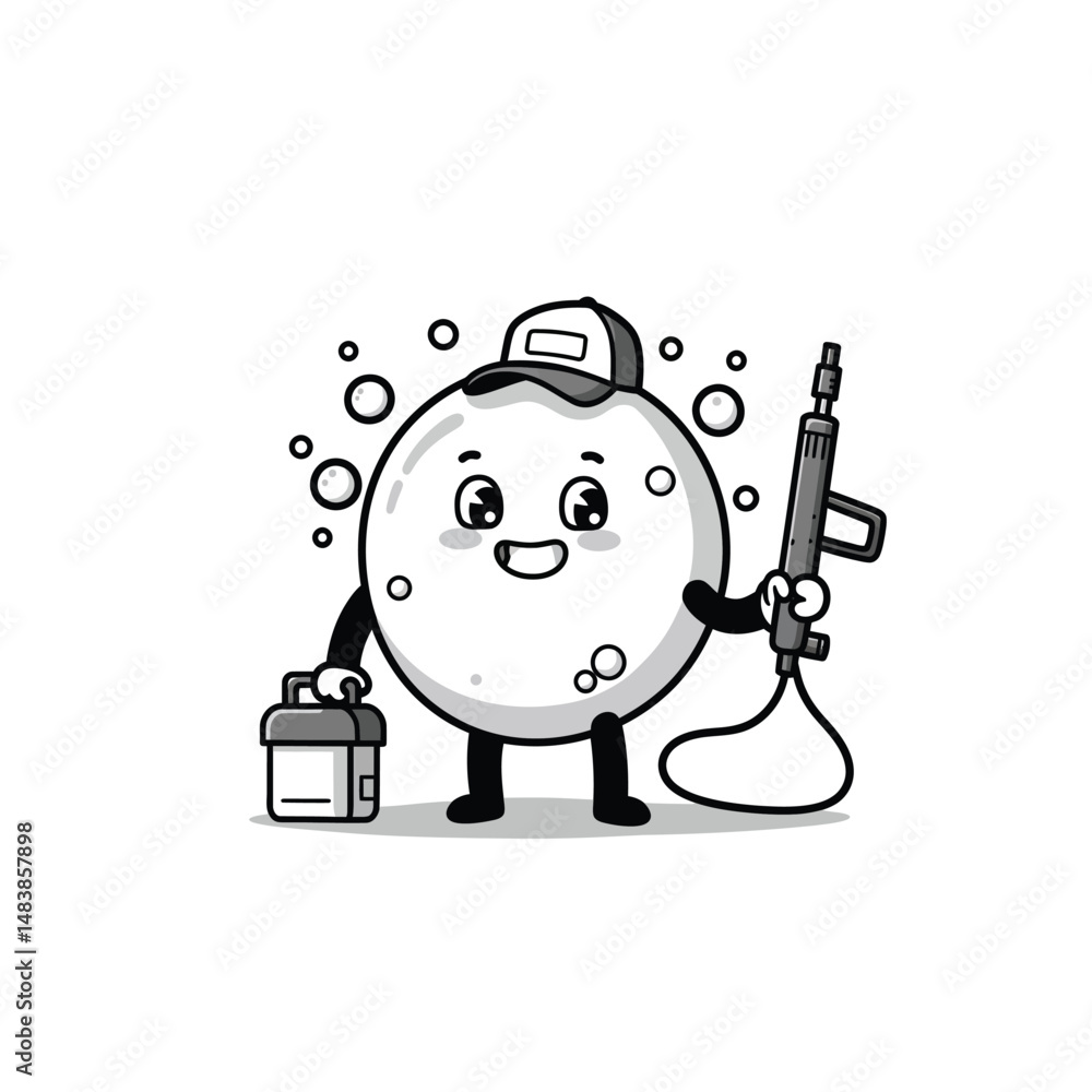 Fototapeta premium Power Wash Cute Bubble Mascot