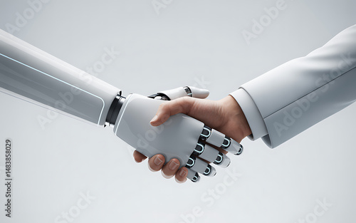 robotic arm shakes hands with a human hand
