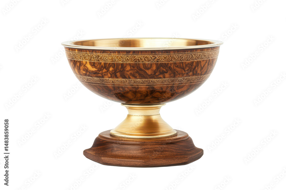 Ornate golden bowl with stand on transparent background Ornate golden bowl with stand on transparent background