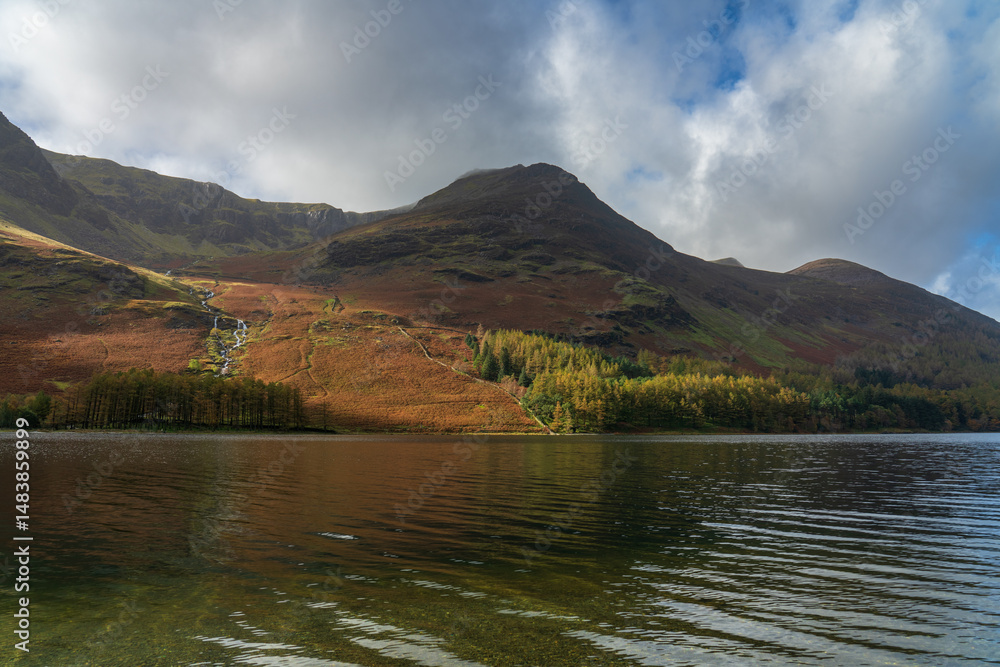 Buttermere lake overlooking Haystacks peak in Lake District. Cumbria, England