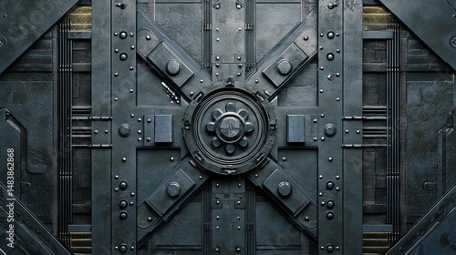 Textured metal spaceship door industrial design with geometric patterns ideal for sci fi backgrounds and engineering concepts high quality image