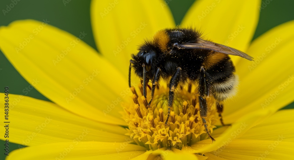 Bumblebee on Yellow Flower - Close-up of a bumblebee collecting pollen from a vibrant yellow flower. Nature Bumblebee on Yellow Flower - Close-up of a bumblebee collecting pollen from a vibrant yellow flower. Nature