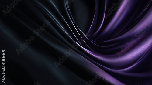 Abstract silk fabric in dark purple and black smooth elegant wavy textile design