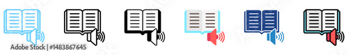 Read Aloud multi style, mini illustration icon set. outline, flat, glyph, line color. vector for UI, UX, app, web, digital or print, related to international literacy days, education.