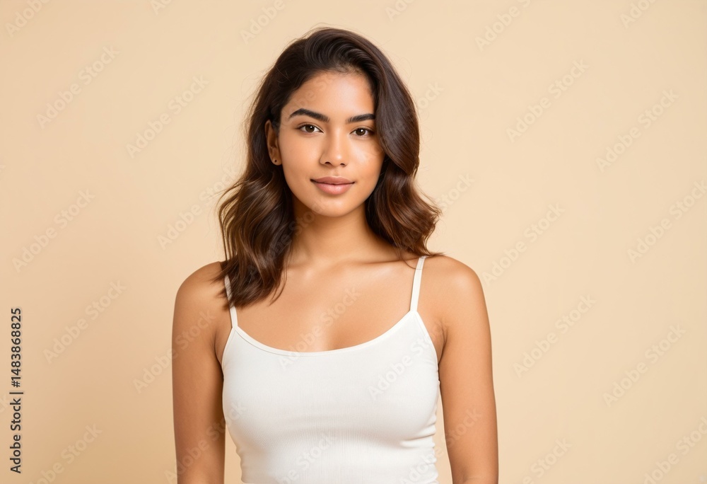 Obraz premium A woman in a white tank top posing for a picture.