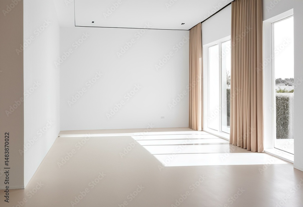 A white room with a large window and a white wall. A white room with a large window and a white wall.