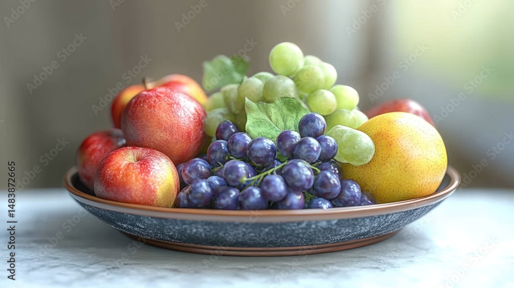 Close-up of a beautiful dish with fresh fruits on a white plate. Close-up of a beautiful dish with fresh fruits on a white plate.