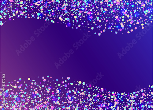 Carnival Glitter. Unicorn Effect. Purple Laser Background. Light Isolated Cristals. Glare Concept. Festive Confetti. Cristal Design. Falling Dust. Blue Carnival Glitter
