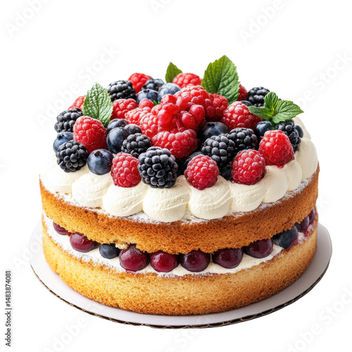 Wallpaper Mural Fresh Berry Layer Cake with Whipped Cream and Mint Garnish, Perfect for Celebrations and Gatherings on transparent background Torontodigital.ca