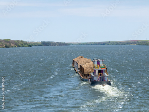 Wallpaper Mural Brazilian ship carrying sugarcane bagasse, sugar cane on the Tiete river. Torontodigital.ca