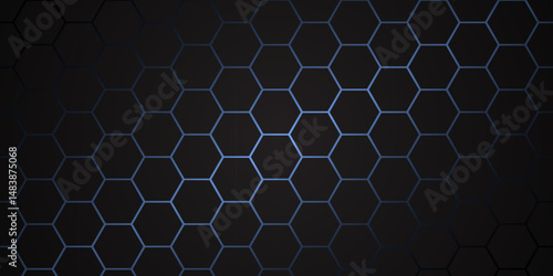 Abstract Dark hexagon technology background with blue light. Hexagonal gaming vector tech illustration black abstract background. Illustration. Vector.	