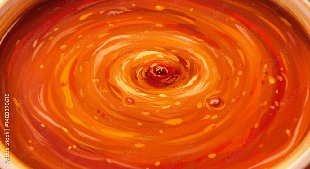 Fototapeta premium Abstract swirling orange liquid vibrant color textured surface close up view dynamic flow