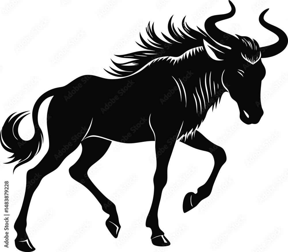 Fototapeta premium Blue Wildebeest Silhouette Galloping