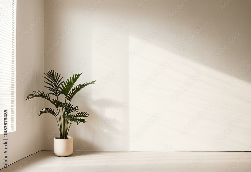 A potted plant sitting in front of a window. A potted plant sitting in front of a window.
