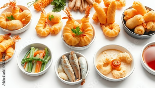 Wallpaper Mural Assorted Japanese Ebi Tempura and Dishes Isolated on White Background in Bright Studio Lighting for Culinary Art Earth Day and Restaurant Decoration Torontodigital.ca