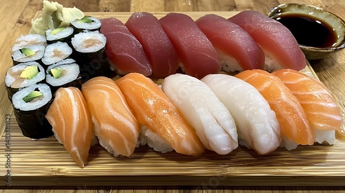 Assorted Sushi Platter with Salmon, Tuna, and Avocado Rolls