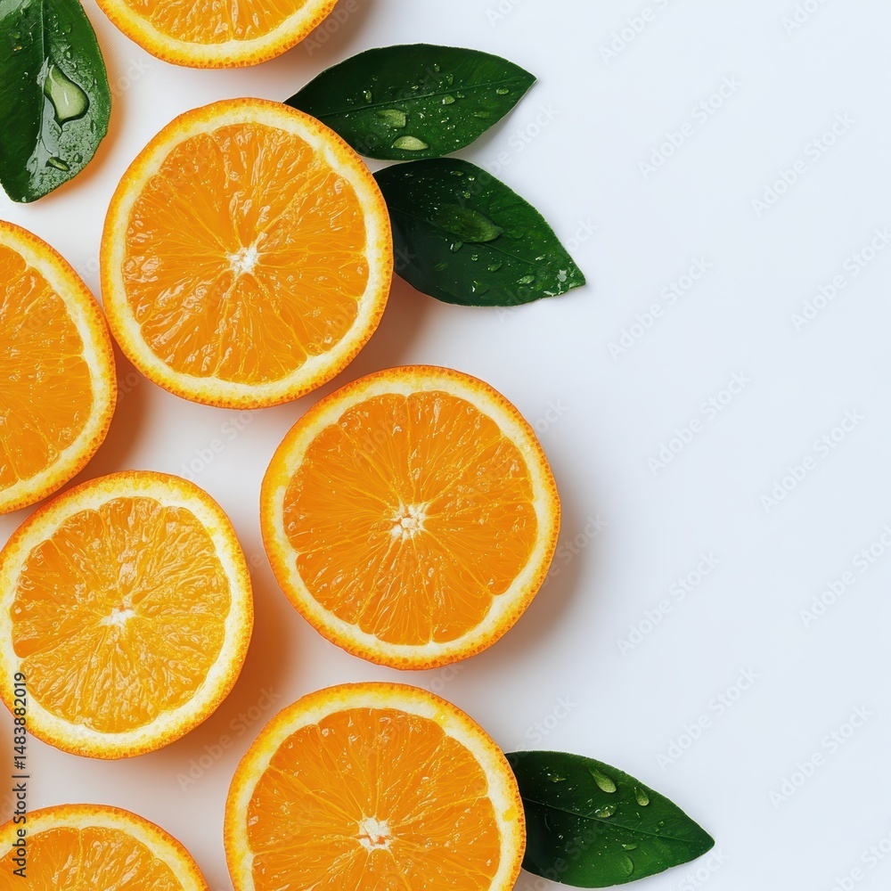 Fototapeta premium Fresh Orange Slices: Natural Citrus Fruit for Vitamin C and Summer Nutrition