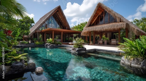 Wallpaper Mural Luxurious tropical villa with pool and lush greenery. Torontodigital.ca