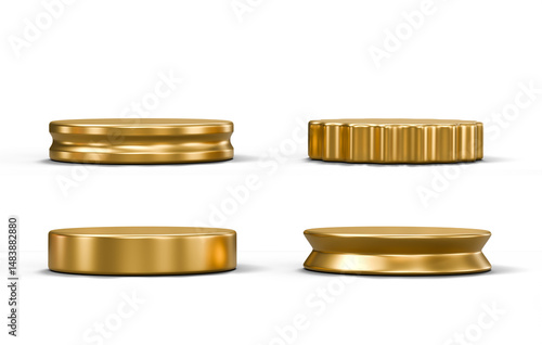 Gold podium set pack isolated background 3d rendering	
