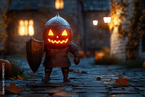 funny pumpkin soldier in the night