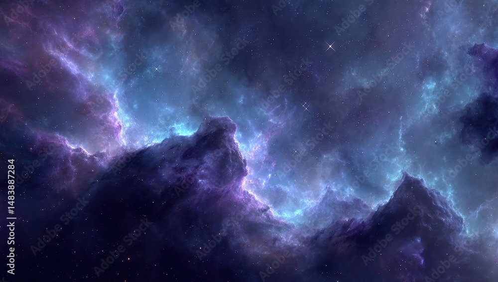 Fototapeta premium Cosmic Nebula: A Celestial Landscape of Purple and Blue Hues
