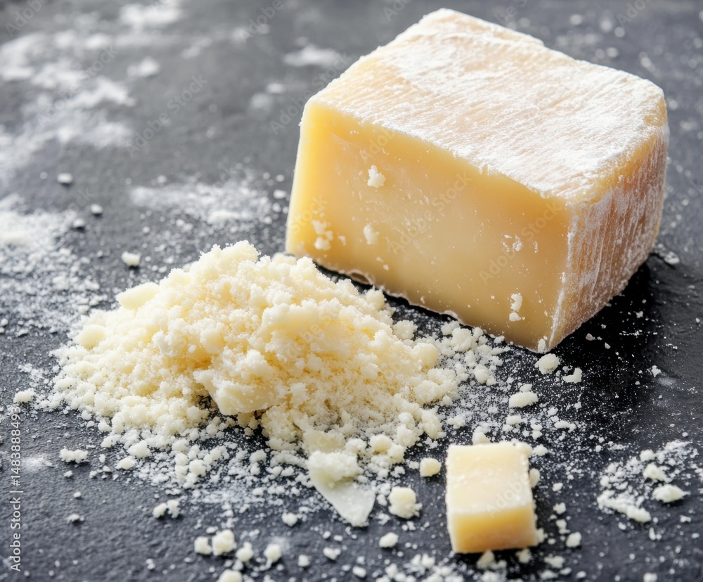 Naklejka premium Parmesan cheese on kitchen counter with copy space