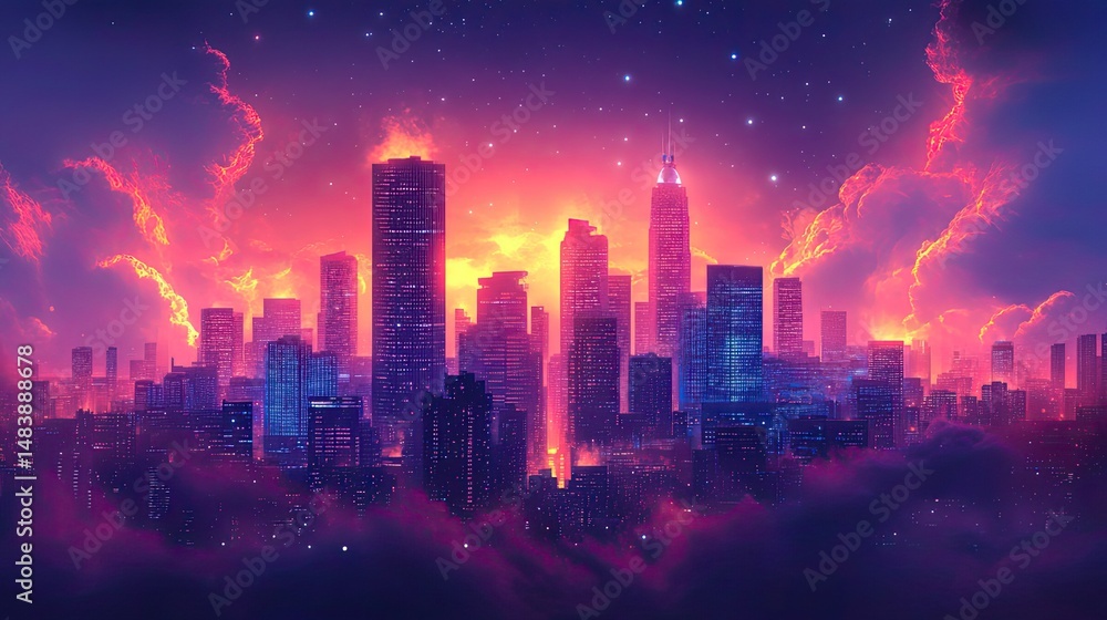 Obraz premium Cloud City Concept, Futuristic Urban Design, Digital Cloud Computing and Smart Technology