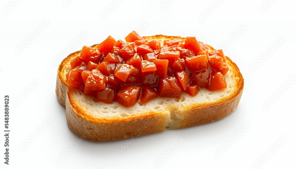 Pa Amb Tomaquet Catalan Bread Topped with Tomatoes Isolated on White