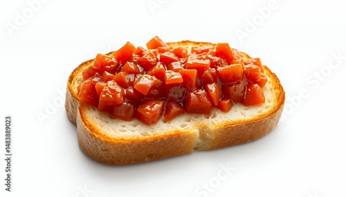 Obraz na płótnie Pa Amb Tomaquet Catalan Bread Topped with Tomatoes Isolated on White w salonie